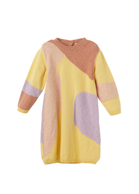 Wholesale Baby Girls Organic Cotton Dress 6-36M Uludağ Triko 1061-21139 Yellow