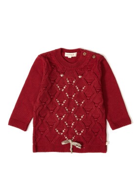 Wholesale Baby Girls Organic Cotton Knitwear Sweater 3-12M Uludağ Triko 1061-21058 Claret Red