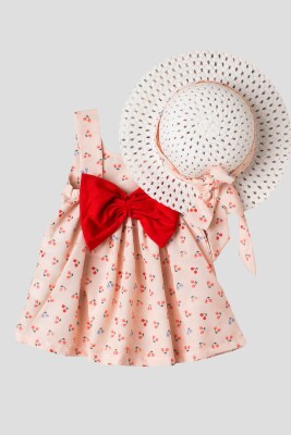 Wholesale Baby Girls Patterned Dress with Hat 6-24M Kidexs 1026-60160 Salmon Color 