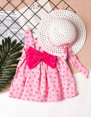 Wholesale Baby Girls Patterned Dress with Hat 6-24M Kidexs 1026-60160 Pink