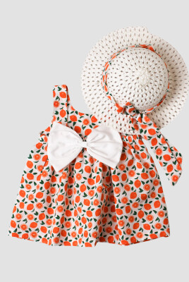 Wholesale Baby Girls Patterned Dress with Hat 6-24M Kidexs 1026-60177 Orange