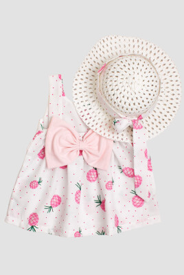 Wholesale Baby Girls Patterned Dress with Hat 6-24M Kidexs 1026-60184 Pink