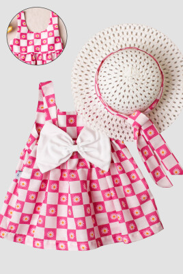 Wholesale Baby Girls Patterned Dress with Hat 6-24M Kidexs 1026-60186 Pink