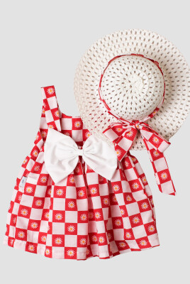 Wholesale Baby Girls Patterned Dress with Hat 6-24M Kidexs 1026-60186 Red