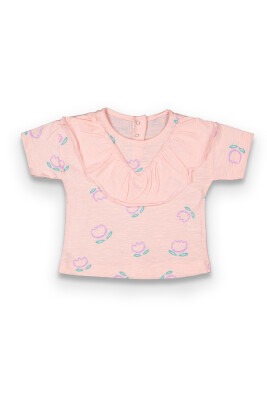 Wholesale Baby Girls Patterned T-shirt 6-18M Tuffy 1099-9023 Light Pink