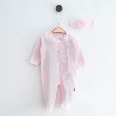 Wholesale Baby Girls Rompers and Headband Set 0-6M Miniborn 2019-2202 Pink