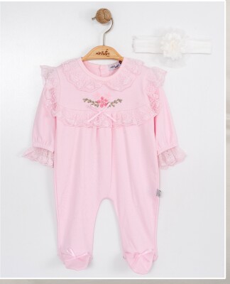 Wholesale Baby Girls Rompers and Headband Set 0-6M Miniborn 2019-6137 Pink