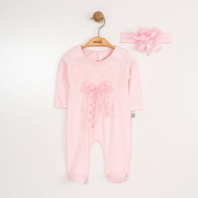 Wholesale Baby Girls Rompers and Headband Set 0-6M Miniborn 2019-6204 Pink