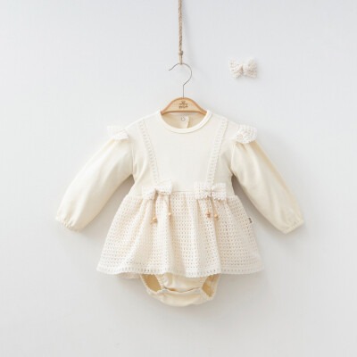 Wholesale Baby Girls Rompers with Claps 6-12M Minizeyn 2014-9006 Cream