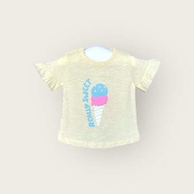 Wholesale Baby Girls T-shirt 6-18M Algiy Mini 2047-3502 Açık Sarı