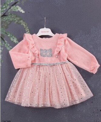 Wholesale Baby Girls Velvet Dress with Tulle 9-24M BabyRose 1002-3921 Лососевый цвет