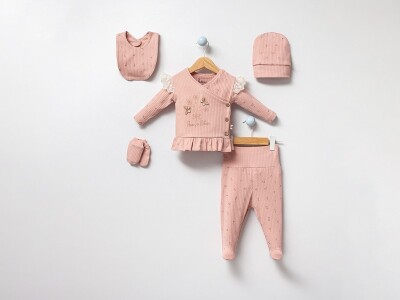 Wholesale Baby Girs 5-Pieces Newborn Set 0-3M Bubbles 2040-3021 Dusty Rose