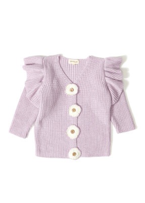 Wholesale Baby Grils Organic Cotton Cardigan with Floral Button 12-36M Uludağ Triko 1061-21049-1 Лиловый 