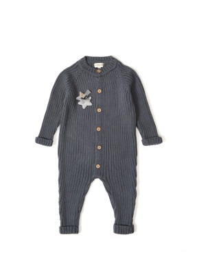 Wholesale Baby Organic Cotton Long Sleeve Romper with Button 3-12M Uludağ Triko 1061-21021 Темно-серый 