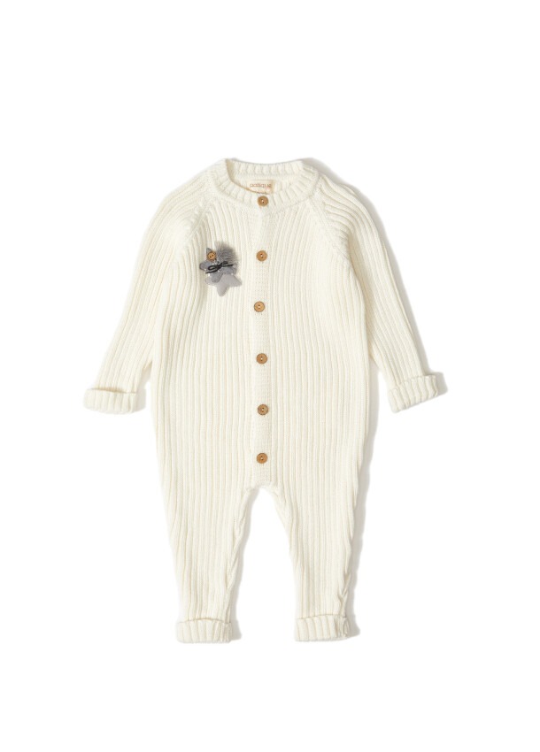 Wholesale Baby Organic Cotton Long Sleeve Romper with Button 3-12M Uludağ Triko 1061-21021 - 1