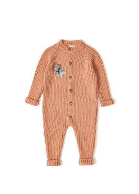 Wholesale Baby Organic Cotton Long Sleeve Romper with Button 3-12M Uludağ Triko 1061-21021 - 2