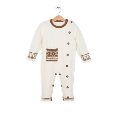 Wholesale Baby Organic Cotton Long Sleeve Romper with Button 3-12M Uludağ Triko 1061-21025 - 1