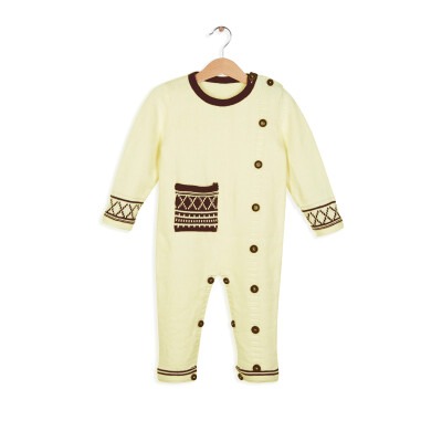 Wholesale Baby Organic Cotton Long Sleeve Romper with Button 3-12M Uludağ Triko 1061-21025 - 2