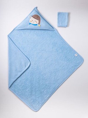 Wholesale Baby Unisex 2-Piece Set with Scrub Mitt and Towel 100x100 cm Ramel Kids 1072-365 Blue