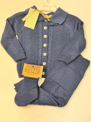 Wholesale Baby Unisex 2-Pieces Sweatshirt and Pants Set 0-18M Zeni 2049-3026 Темно-синий