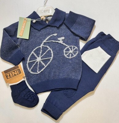 Wholesale Baby Unisex 2-Pieces Sweatshirt and Pants with Socks Set 0-18M Takımı Zeni 2049-3033 Темно-синий