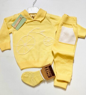 Wholesale Baby Unisex 2-Pieces Sweatshirt and Pants with Socks Set 0-18M Takımı Zeni 2049-3033 Yellow