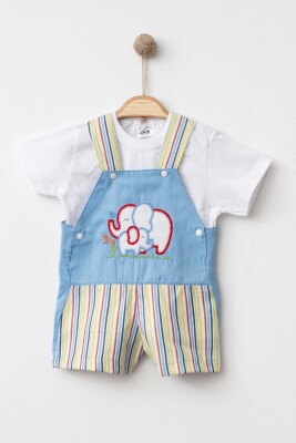 Wholesale Baby Unisex 2-Pieces T-shirt and Sling Set 9-18M Tontiny 2016-9110 Mavi