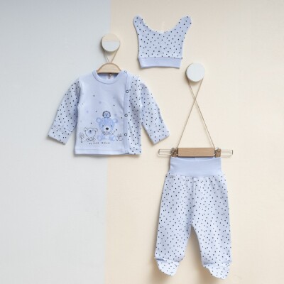 Wholesale Baby Unisex 3-Pieces Newborn Set 0-3M Gümüş Baby 2043-0015 Blue