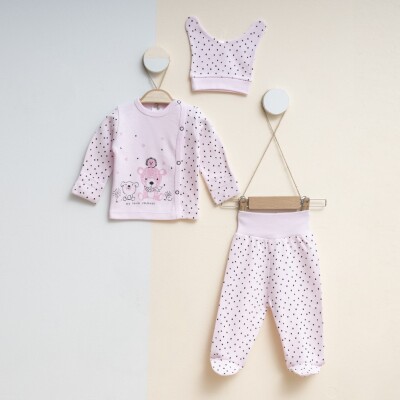 Wholesale Baby Unisex 3-Pieces Newborn Set 0-3M Gümüş Baby 2043-0015 Pink