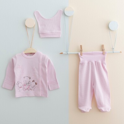 Wholesale Baby Unisex 3-Pieces Newborn Set 0-3M Gümüş Baby 2043-0021 Pink