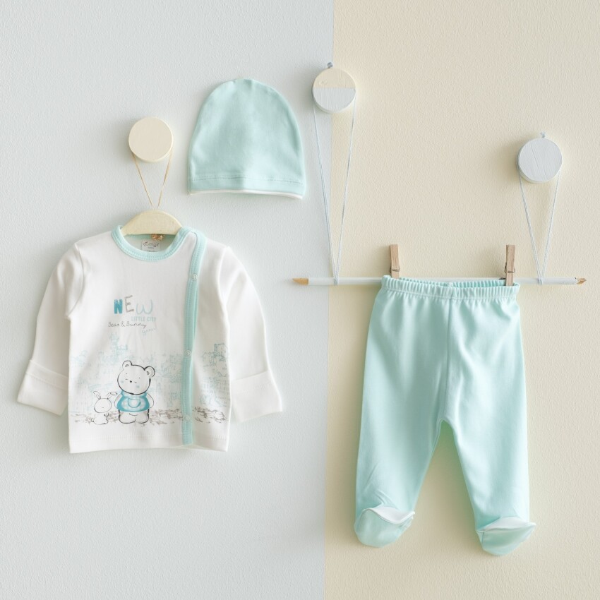 Wholesale Baby Unisex 3-Pieces Newborn Set 0-3M Gümüş Baby 2043-0033 - 3