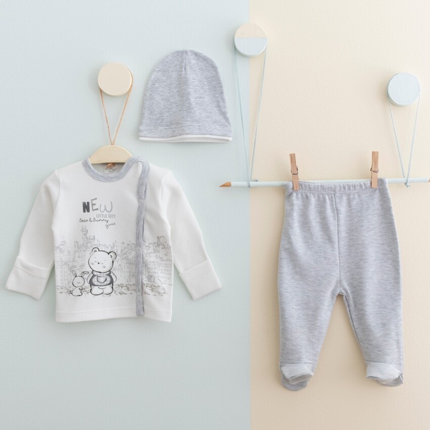 Wholesale Baby Unisex 3-Pieces Newborn Set 0-3M Gümüş Baby 2043-0033 - 4