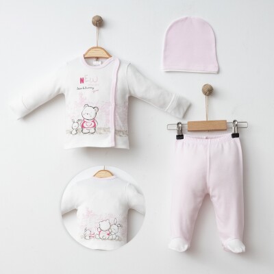 Wholesale Baby Unisex 3-Pieces Newborn Set 0-3M Gümüş Baby 2043-0033 Pink
