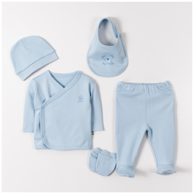Wholesale Unisex Baby 5-Piece Newborn Set 0-1M Pambuliq 2030-6185 Blue