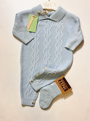 Wholesale Baby Unisex Jumpsuit 0-18M Zeni 2049-3015 Açık Mavi