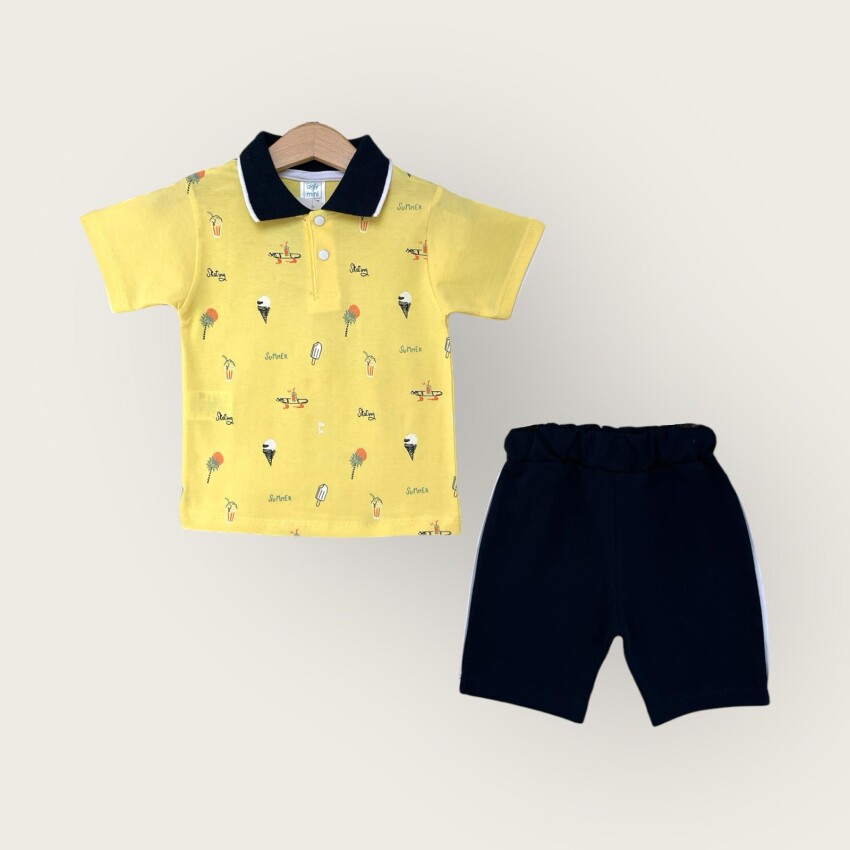 Wholesale Boy 2-Piece Polo Neck T-Shirt and Shorts Set 1-4Y Algiy Mini 2047-3560TK - 2