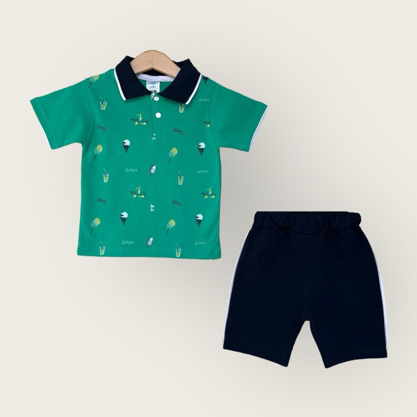 Wholesale Boy 2-Piece Polo Neck T-Shirt and Shorts Set 1-4Y Algiy Mini 2047-3560TK - 3