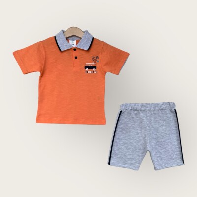 Wholesale Boy 2-Piece Polo Neck T-Shirt and Shorts Set 1-4Y Algiy Mini 2047-3561TK - Algiy Mini (1)