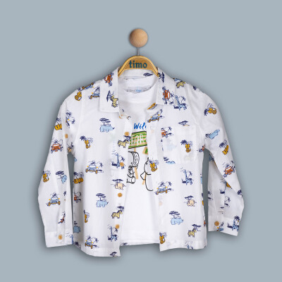Wholesale Boy 2 Pieces Animal Patterned Shirt Set Suit 2-5Y Timo 1018-TE4DT042242412 Blue