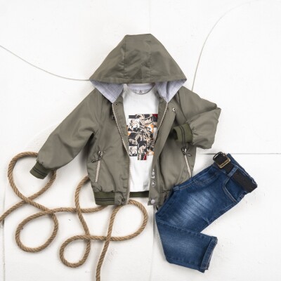Wholesale Boy 3 Pieces Coat Torusers Set Suit 5-8Y Cool Exclusive 2036-25102 Khaki