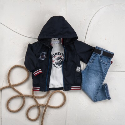 Wholesale Boy 3 Pieces Coat Trousers Setr Suit 5-8Y Cool Exclusive 2036-25098 Navy 