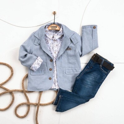 Wholesale Boy 3 Pieces Jacket Shirt Torusers Set Suit 5-8Y Cool Exclusive 2036-22701 Blue