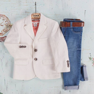 Wholesale Boy 3-Pieces Jacket, Tshirt and Pants Set 1-4Y Cool Exclusive 2036-16109 Ecru