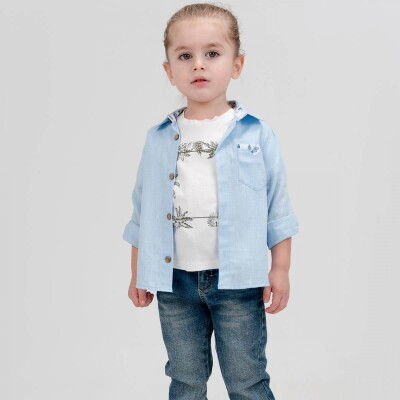 Wholesale Boy 3 Pieces Shirt T-shirt Torusers Set Suit 5-8Y Cool Exclusive 2036-22647 Blue