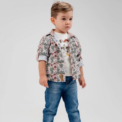 Wholesale Boy 3 Pieces Shirt T-shirt Trousers Set Suit 1-4Y Cool Exclusive 2036-22616 Beige