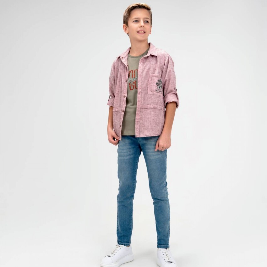 Wholesale Boy 3 Pieces Shirt Trousers T-shirt Set Suit 9-12Y Cool Exclusive 2036-10101 - 2