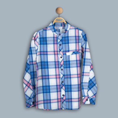 Wholesale Boy Patterned Shirt 10-13Y Timo 1018-TE4DÜ202243754 Blue