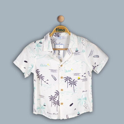 Wholesale Boys Sea Patterned Shirt 2-5Y Timo 1018-TE4DT202242602 White