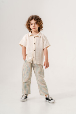 Wholesale Boys 2-Piece Muslin Shirt and Linen Trousers Set 2-5Y Tuffy 1099-1456-R Ecru