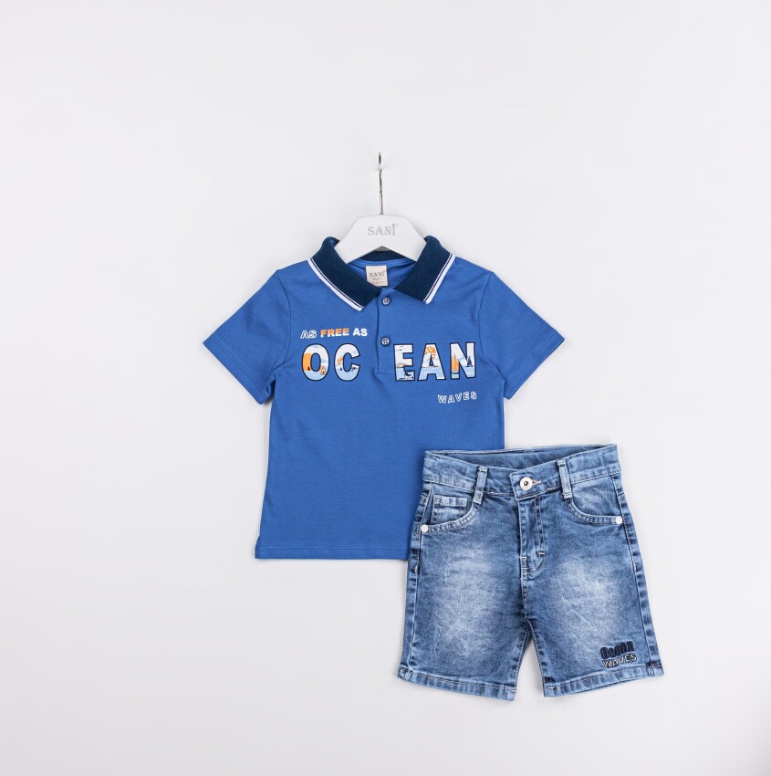 Wholesale Boys 2-Piece Polo Neck T-Shirt and Denim Short Set 2-5Y Sani 1068-2319 - 5